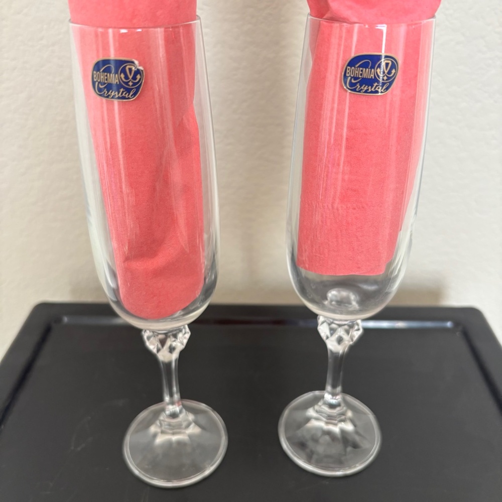 Bohemia Crystal Champagne Flutes Clear Glass Lot Bundle of 2 NWOT